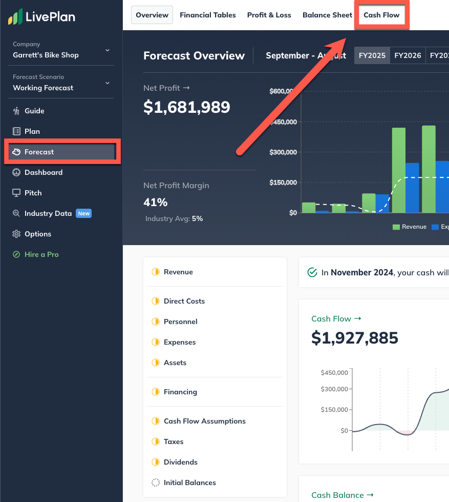 forecast section with arrow pointing to cash flow.png