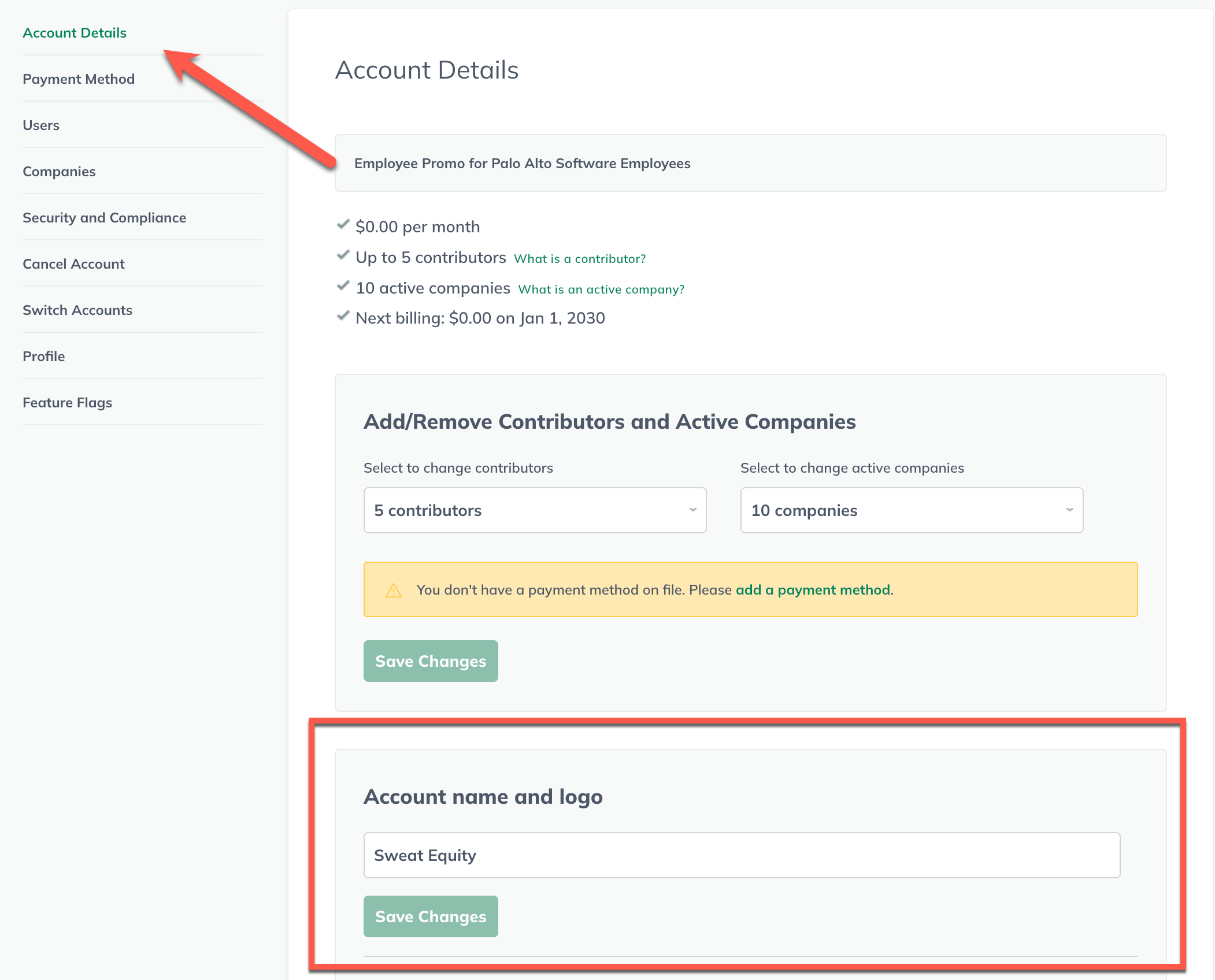 account details page with name and logo field highlighted.png