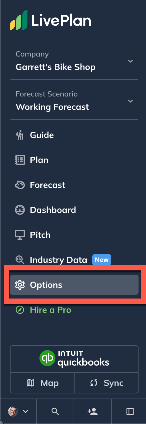 Liveplan menu with options highlighted.png