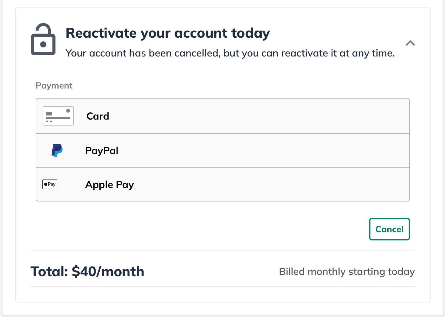 reactivate options