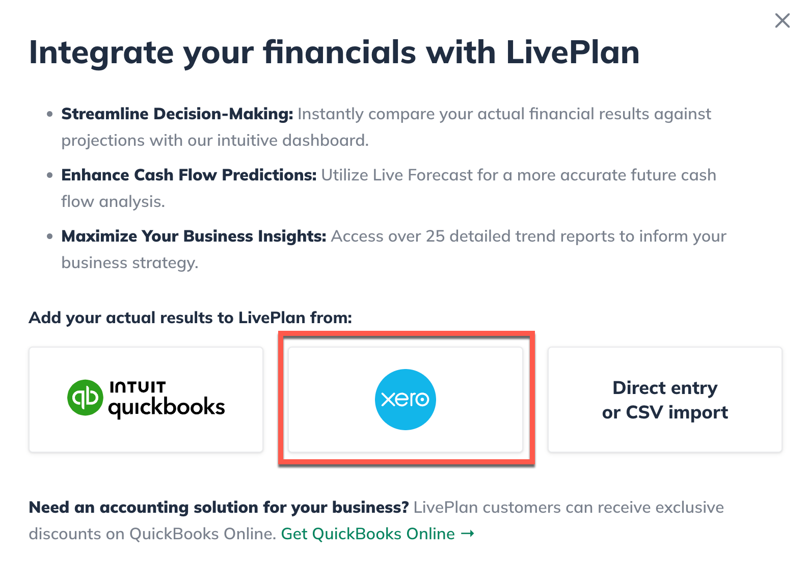 integrate your financials with LivePlan with xero highlighted.png