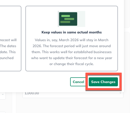 Save changes in forecast start date